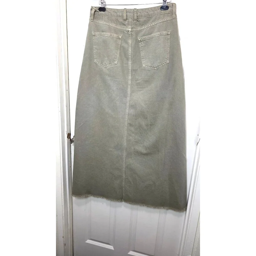 We The‎ Free Women's Denim Maxi Skirt Size 12 festival Sunday Green Raw Hem